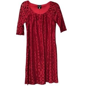As You Wish (AUW) Red Lace 3/4 Sleeves Shift Dress Size 8